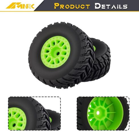 Pre Glued Wheel and Tire Plastic Rim Rubber for Arrma 1/16 Mojave Grom RC Car Upgrades Part Green in Saudi Arabia