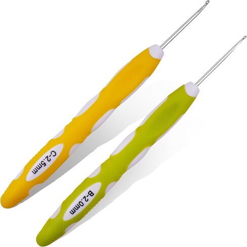 Crochet Hook, Smooth Metal Head and Soft Rubber Grip Extra Long Ergonomic Crochet Hooks for Arthritic Hands, Beginners and Crochet Enthusiast,(5mm, 5.5mm) in Kuwait