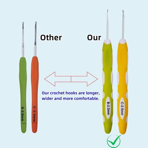 Crochet Hook, Smooth Metal Head and Soft Rubber Grip Extra Long Ergonomic Crochet Hooks for Arthritic Hands, Beginners and Crochet Enthusiast,(5mm, 5.5mm) in Kuwait