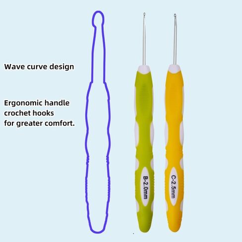 Crochet Hook, Smooth Metal Head and Soft Rubber Grip Extra Long Ergonomic Crochet Hooks for Arthritic Hands, Beginners and Crochet Enthusiast,(5mm, 5.5mm) in Kuwait