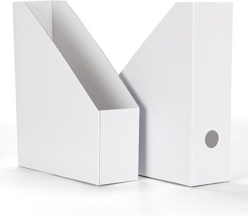 EXYGLO 12 Pack White Magazine File Holder, Cardboard Magazine Rack with Label, Foldable Storage Organizer Box for Book, Documents, 9.9x3.3x12 Inches in Kuwait