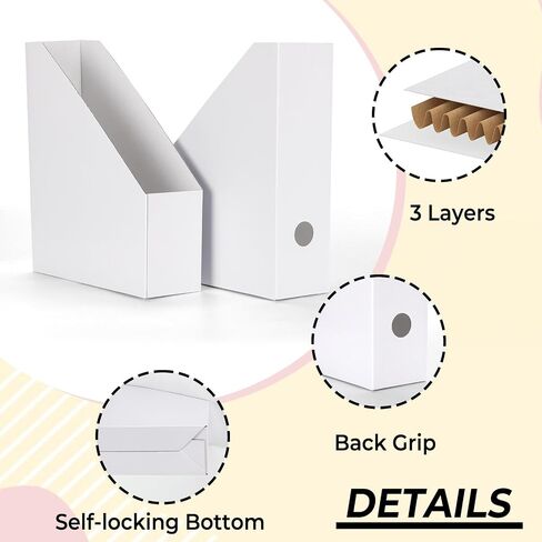 EXYGLO 12 Pack White Magazine File Holder, Cardboard Magazine Rack with Label, Foldable Storage Organizer Box for Book, Documents, 9.9x3.3x12 Inches in Kuwait