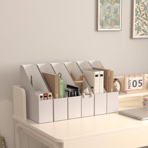 EXYGLO 12 Pack White Magazine File Holder, Cardboard Magazine Rack with Label, Foldable Storage Organizer Box for Book, Documents, 9.9x3.3x12 Inches in Kuwait
