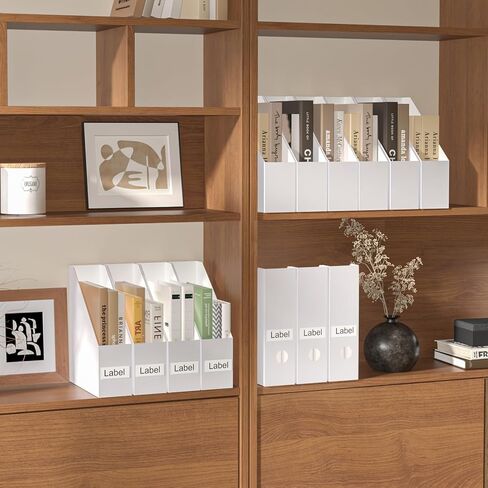 EXYGLO 12 Pack White Magazine File Holder, Cardboard Magazine Rack with Label, Foldable Storage Organizer Box for Book, Documents, 9.9x3.3x12 Inches in Kuwait