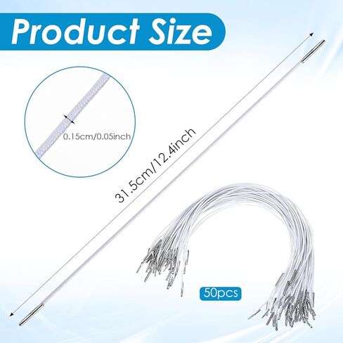 50Pcs Elastic String, Elastic Hat String Barbed Cords Loop Stretch Round Strings with Metal Barbs Soft Stretch Band Mask Lanyard Extender Strap for Book Binding Hanging DIY Party Menus(White) in Kuwait