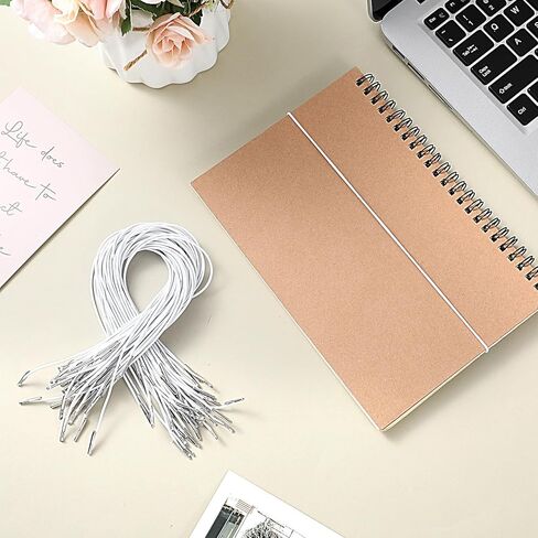 50Pcs Elastic String, Elastic Hat String Barbed Cords Loop Stretch Round Strings with Metal Barbs Soft Stretch Band Mask Lanyard Extender Strap for Book Binding Hanging DIY Party Menus(White) in Kuwait