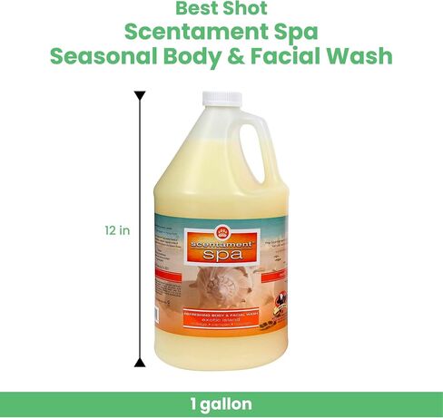 Best Shot Scentament Spa Seasonal Body and Facial Wash, Tearless Shampoo, Hypoallergenic Body Wash, Removes Tear Stains, Exotic Island, 1 Gallon in Kuwait