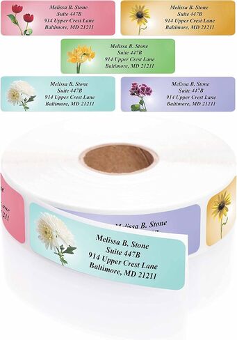 Garden Blossoms Designer Assorted Rolled Address Labels with Elegant Plastic Dispenser in Kuwait