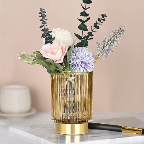 Glass Vase, Gold-Tone Metal Base, Flower Vase Decorative for Home Office Wedding Holiday Party Celebrate. Glass Plant Vase in Saudi Arabia