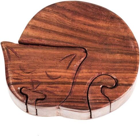 Matr Boomie, Hand Carved Solid Wood Sleepy Cat Puzzle Box/Jewelry Box/Brain Teaser with Secret Compartment in Saudi Arabia