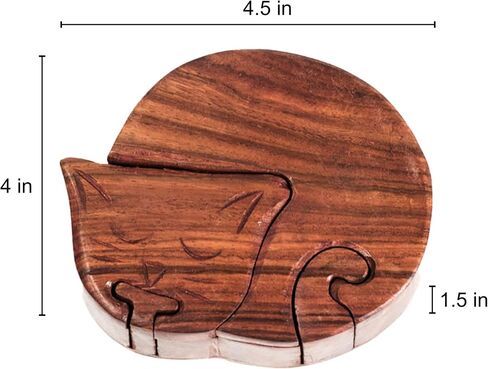 Matr Boomie, Hand Carved Solid Wood Sleepy Cat Puzzle Box/Jewelry Box/Brain Teaser with Secret Compartment in Saudi Arabia