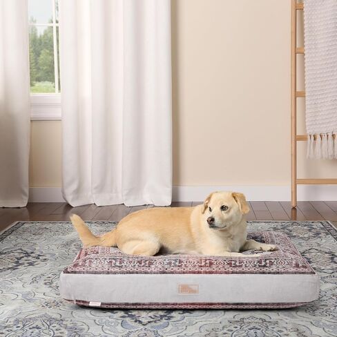 TOWN & COUNTRY EVERYDAY CuddleTown Medallion Everwash® Pillow Pet Bed, Water Repellent Floor Pillow, Machine Washable Cover, Soft & Calming, Blue/Greige, Medium 36"x28"x4" in Saudi Arabia