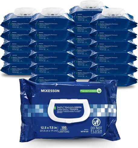 McKesson StayDry Disposable Wipes or Washcloths for Adults with Aloe, Incontinence, Alcohol-Free, Not-Flushable, Pleasantly Fragranced Aloe and Vitamin E Formula in Saudi Arabia