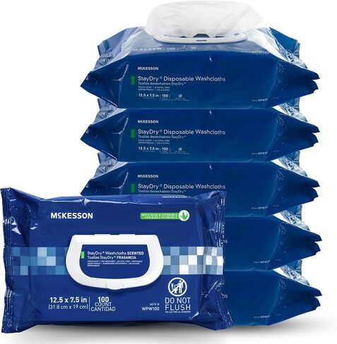 McKesson StayDry Disposable Wipes or Washcloths for Adults with Aloe, Incontinence, Alcohol-Free, Not-Flushable, Pleasantly Fragranced Aloe and Vitamin E Formula in Saudi Arabia
