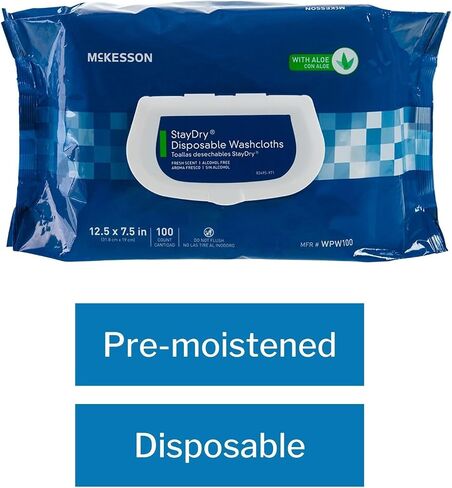 McKesson StayDry Disposable Wipes or Washcloths for Adults with Aloe, Incontinence, Alcohol-Free, Not-Flushable, Pleasantly Fragranced Aloe and Vitamin E Formula in Saudi Arabia