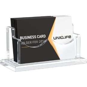 Uniclife Acrylic Business Card Holder for Desk 1 Slot Clear Horizontal Business Card Display Stand for Men and Women Desktop Name Card Organizer Card Stand for Office Home Exhibition, 60 Card Capacity