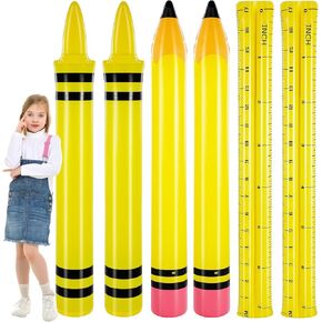 6 Pcs 74 Inch Giant Inflatable Pencil Pool Noodles Float Jumbo Blow up Crayons Ruler Classroom Decoration for Back to School Classroom Garden Photo Prop Wall Party Favors