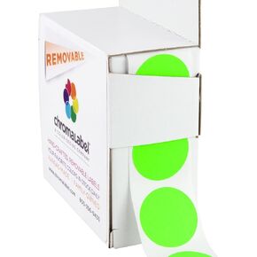 ChromaLabel 1 Inch Round Colored Stickers, High Visibility Removable Color Coding Labels, Easy to Write On Colored Sticker Dots - 1000 Stickers per Dispenser Box, Matte Finish Fluorescent Green