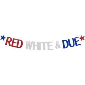 Red White & Due Banner, 4th of July Baby Shower Party Decorations, Patriotic Gender Reveal Banner, American Baby Shower Party Decorations Red White Blue Glitter