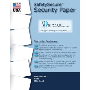 8.5 x 11 Simpson Security Papers SafetySecure White Security Paper, 500 Sheets