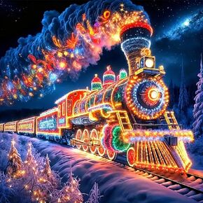 JJBSWYMT 5D Snow Colorful Train Diamond Painting Kits for Adults Beginners, DIY Starry Night Diamond Art Kit,Diamond Dots with Diamond Gem Art and Crafts, Home Wall Decor 12 x12 Inch