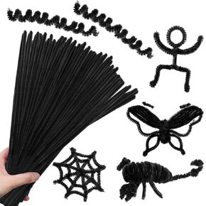 RoundFunny 400 Pcs 24 Inch Extra Long Black Pipe Cleaners Chenille Stem Creative Pipe Cleaners Craft Supplies Fuzzy Sticks for Festivals Decorations Hair DIY Arts Handcraft Project