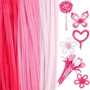 RoundFunny 150 Pcs 39 Inches Extra Long Pipe Cleaners Crafts, 6mm Pink Pipe Cleaners Bulk for DIY Art Projects Flower School Classroom Creative Supplies Wrapping Party Decorations