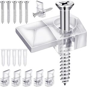 32Pack Mirror Holder Clips,Clear Plastic Mirror Clips,Frameless Mirror Mounting Hardware,Mirror Holders for Wall Mounting,Mirror Mounting Hardware with Screw,for Cabinet,Glass,Wall,Door,Picture Frames