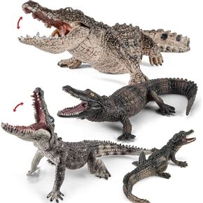 4PCS 4-7" Safari Crocodile Animals Toys, Plastic Animals Figures Toys for Kids Includes Caiman & Nile Crocodile and 2 Alligators Figurines, Cake Toppers Birthday Gift Party Favors for Boy Girl