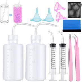 12 PCS Snow Globe Tumbler Making Supplies for DIY Glitter Snow Globe Cups with Squeeze Water Bottle Tweezers Bent Syringe Small Funnels Felt Squeegee Storage Bag, Suitable for DIY your crafts