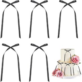 20 PCS Black Bows for Cake, Twist Tie Cake Bows, Satin Black Ribbon Bow for Decorating, Cupcake Topper for Wedding Birthday Party Gift Wrapping