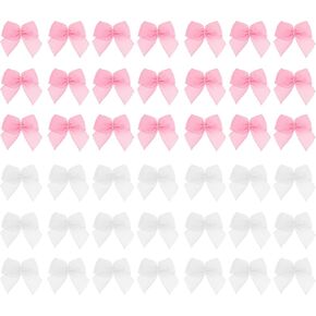 Mini Bows for Crafts, 100 Pcs 1 Inch Pink White Tiny Ribbon Bows Small Satin Bow for DIY Crafts Sewing Gift Wrapping Basket Wedding Birthday Christmas Party Scrapbooking Decoration (50 Pink+ 50 White)