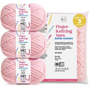 Set of 3 Pack Balls of 110yd #5 Pink Polyester Soft Velvet Chenille Finger Knitting Crochet Yarn - 150g /5.3oz Chunky Bulky Jumbo for Blankets, Amigurumi, and Crafting