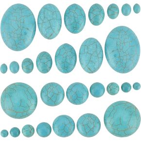 PH PandaHall 84pcs Synthetic Turquoise Stone Cabochons, 7 Sizes Blue Texture Gemstone Tiles Oval Flat Round Dome Bead Stone Cabochon Tile for Bracelet Necklace Earrings Cameo Jewelry Making, 6~40mm