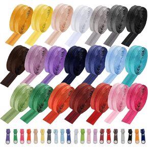 Axigundaone 60 Yards 21 Pcs Nylon Coil Sewing Zippers Bulk, #5 Assorted Zipper by The Yard 210 Zipper Sliders, Colorful Nylon Sewing Zippers for DIY Tailor Crafts