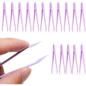 PCOAUSS 12 pcs Plastic Tweezers for Kids Handmade DIY Jewelry Making Forceps Tools 3.14'' Long Creative Decoration Tweezers for Picking and Placing Beads Craft Supplies (Purple)