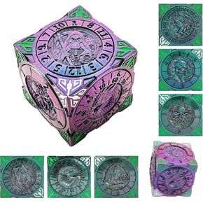 Spinner DND Dice 7-in-1, Rotating Metal D&D Dice Set with 3D Relief Design, Cool Polyhedral RPG Dice Accessories, Dungeons and Dragons Gift for Role Playing Tabletop Games (Gradate Purple Green)