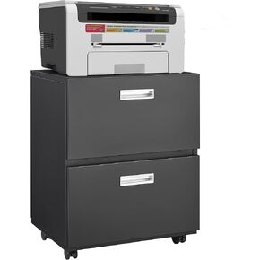 Mobile File Cabinet for Streamlined Storage, Elegant Black Design with 4 Rotating Wheels, Any Office Space