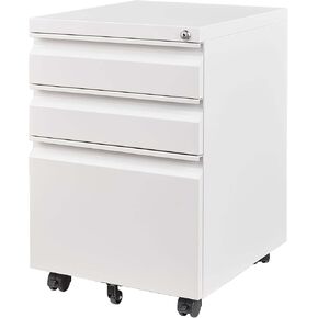Secure and Spacious 3 Drawer Mobile File Cabinet with Lock, Fully Assembled Metal Organizer for Office, White