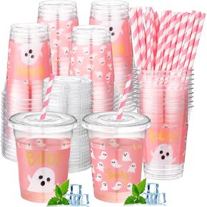 50 Pcs First Rodeo Cowboy Birthday Party Disposable Plastic Cups 12 oz with Lids Straws Themed Birthday Party Supplies Plastic Tumbler for Girl Boy Baby Shower Table Decorations Favors