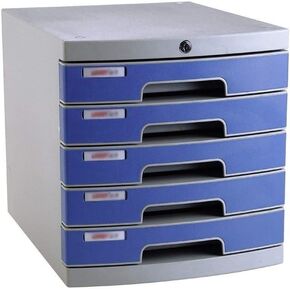 Flat File CabinetDesktop Lock Plastic Drawer Storage Organization with Blank Label and 5 Drawers-Blue