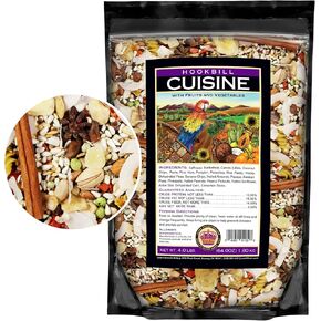Large Hookbill Cuisine 4 Lbs, Premium Blend Bird Seed for Large Parrots, Cockatoos & Macaws, Parrot Bird Food with Mixed Fruits and Vegetables, Supports Brain, Growth, and Healthy Balanced Diet