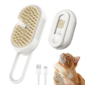 Cat Steam Brush for Shedding, Rechargeable 4-In-1 Pet Steam Groomer Brush, Anti-Static Steam Pet Brushes, Massage, Cleaning, Shedding & Combing (Brown)