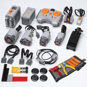 Power Function Motor Set, Technic Motor with M/L/XL/Servo/Train, Battery-Box, Remote-Control, Receivers, Light Cable, Switch, Extension Wires and Parts Kits for MOC Building Block