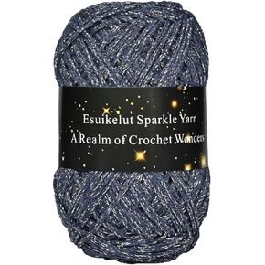 Caramel Sparkly Knitting Yarn, 1.5mm Round Hollow Yarn with Silver Sparkling, Silver Metallic Crochet Thread