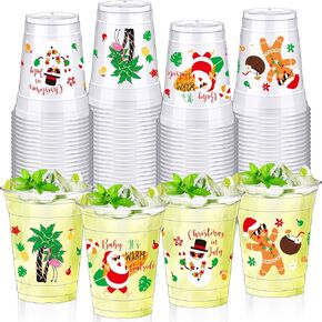 48 Pcs 12oz Christmas in July Disposable Plastic Cups Baby Its Warm Outside Christmas in Summer Clear Cups for Summer Pool July Party Decoration Favors
