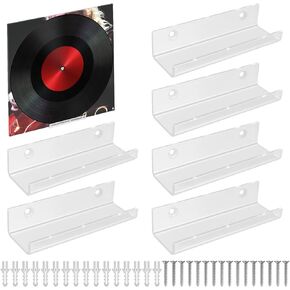 GAYISIC Clear Vinyl Record Shelf Wall Mount, 6 Pack Vinyl Record Shelf Wall Mount Floating Album Display Organizer, Acrylic Album Holder Display Your Daily LP Listening in Office Home