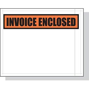 4.5" x 5.5" x 2 mil Clear Plastic Packing List Envelopes with "Invoice Enclosed" Printed on Orange Background (Case of 1,000)