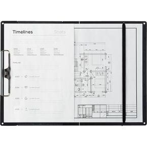 Kokuyo Clipboard, A3 or A4 Clip Holder for Organizing Files, 12.5 x 17.5 inch Foldable File Holder for Construction Documents with Storage Pocket. Black, Japan Import (Joha-WR50ND)