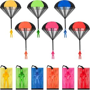 6 Pcs Parachute Toy, Tangle Free Ourdoor Parachute Toys for Kids, 6 Flying Throwing Toys, Indoor & Outdoors